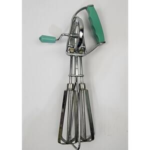 Progressus Turqouise Handled 1950's Manual Hand Egg Beater Whisk